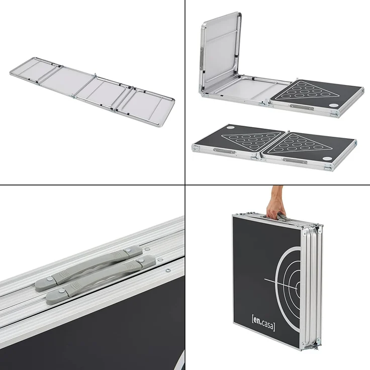 [en. casa] 'Ibiza' Bierpong Tisch, klappbar und höhenverstellbar, Aluminium / MDF schwarz, 60x240 x (54-70) cm – Bild 6