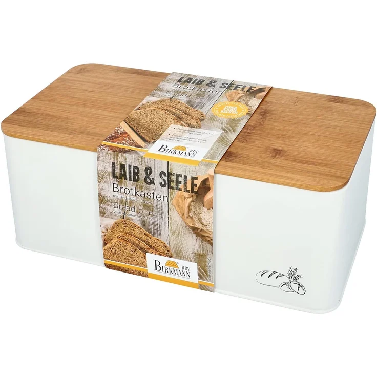 Birkmann Brotkasten Laib & Seele Metall 33x18x13 cm mit Bambus Holzdeckel – Bild 1