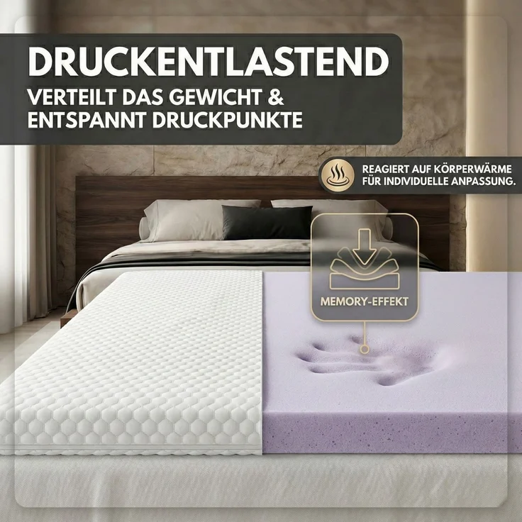 Topper SOFT 90x200cm, Memory Foam Matratzentopper, waschbarer Bezug, geeignet für Federkern & Schaumstoff Matratzen, H2, Matratzenauflage Höhe 5cm – Bild 5