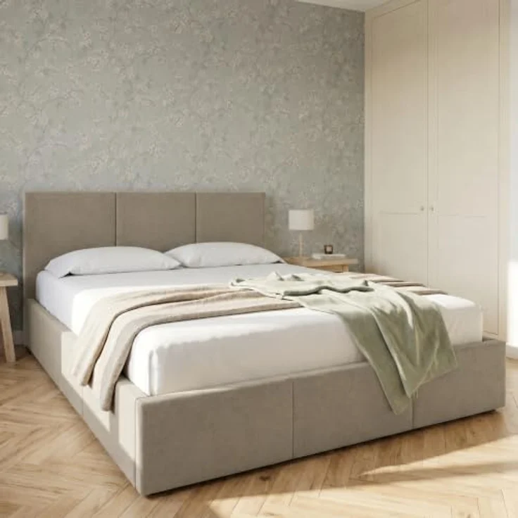 Home Collective Polsterbett mit Lattenrost & Stauraum, Taupe, mehrere Größen 120x200 bis 180x200 cm, flexibler Härtegradeinstellung, europäische Herstellung – Bild 1