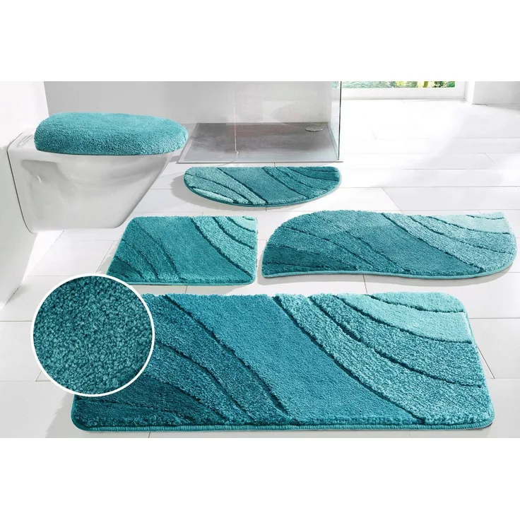 OTTO home Badematte Josie, Badvorleger, Badezimmer Teppich, Höhe 20 mm, rutschhemmend beschichtet, fußbodenheizungsgeeignet, schnell trocknend, strapazierfähig, Polyester, rechteckig, 3-tlg. Stand-WC Set, Badteppich, Badematten, rechteckig, rund & als ...
