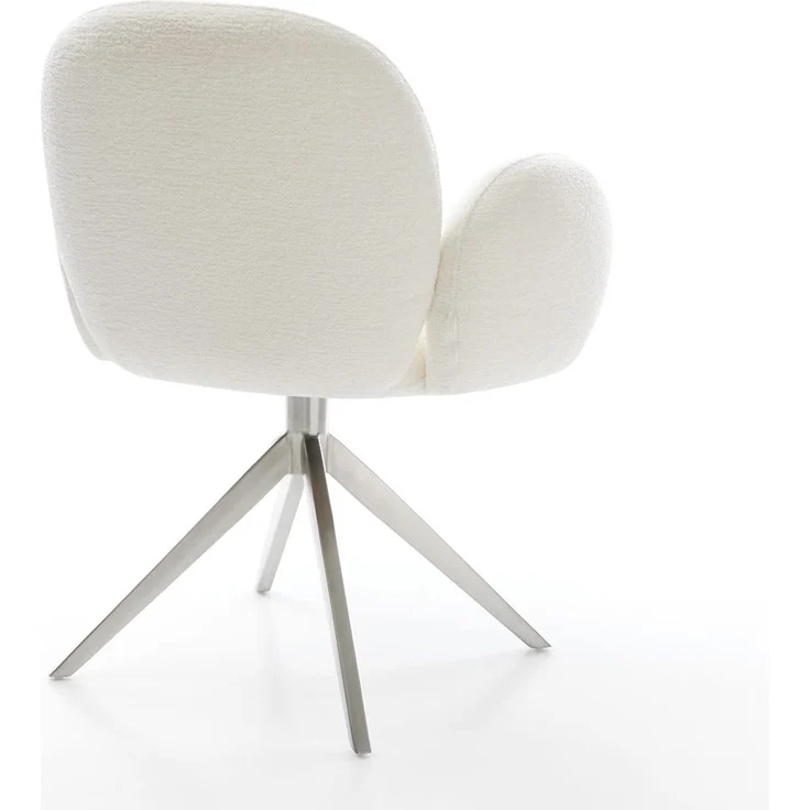 Drehstuhl Nube-Flex mit Armlehnen Bouclé Soft Beige Kreuzgestell breit Edelstahl 360° drehbar Taschenfederkern – Bild 4