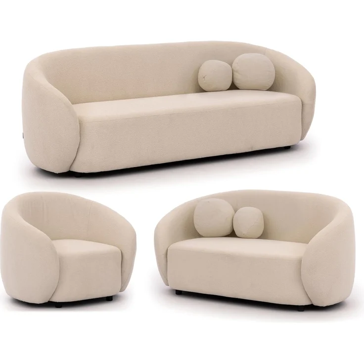 S-Style Möbel Polstergarnitur 3+2+1 Roundi, Bouclé, Luxus & Moderne Kollektion – Bild 1