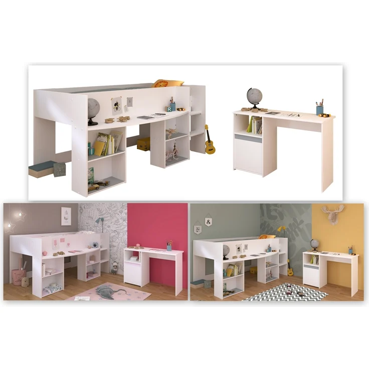 Jugendzimmer-Set >Pirouette 17< (2-teilig) in Weiss, mit drehbaren Elementen in Rosa oder Grau – Bild 5
