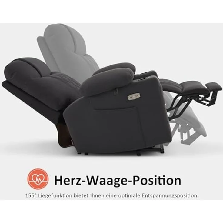 M MCombo Fernsehsessel mit Aufstehhilfe Elektrisch, Relaxsessel mit Liegefunktion, 2 Motoren, Seniorensessel für Wohnzimmer, Mikrofaser, 7501 (Dunkelgrau) – Bild 4