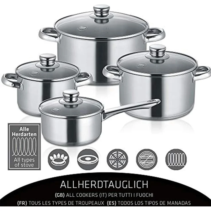 Berndes New Roma Kochtopfset 4-tlg, Töpfe, Stieltopf, Edelstahl, Silber, 059030 – Bild 4