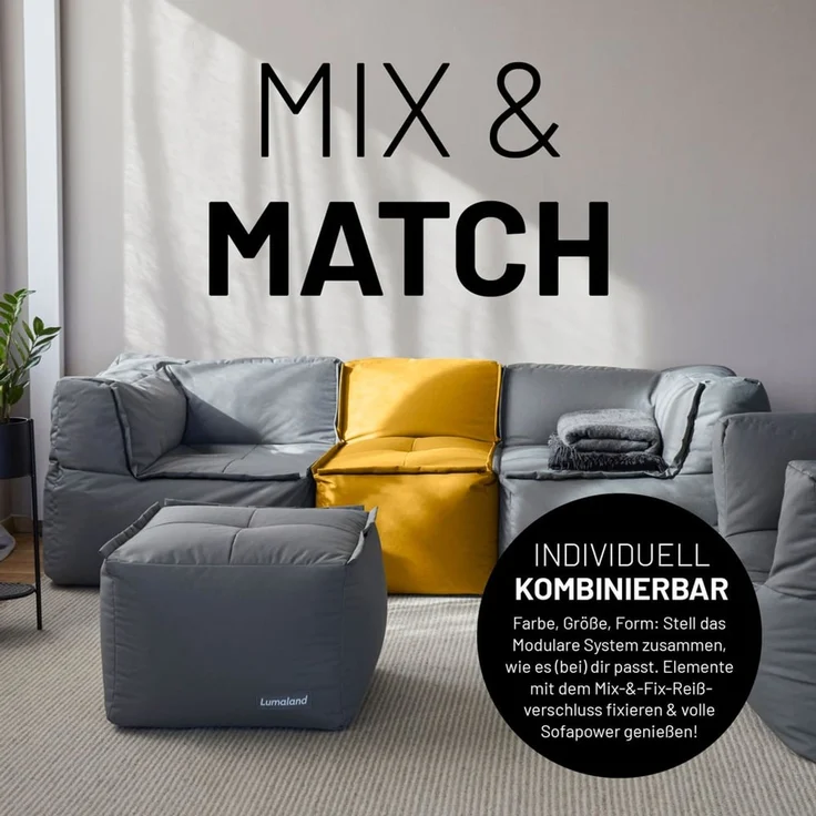 Lumaland Sitzsack-Hocker Modular 54x54x40cm senfgelb eckig – Bild 3