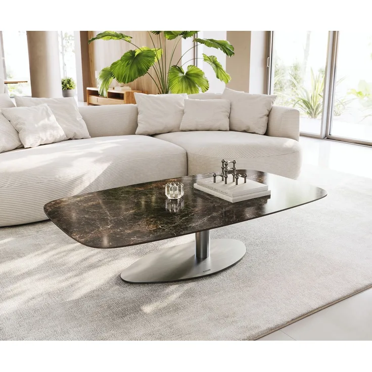 Couchtisch Edge Boot 140x80 cm Keramik Emperador Extra Lucidato Dunkelbraun Vibany Edelstahl gebürstet