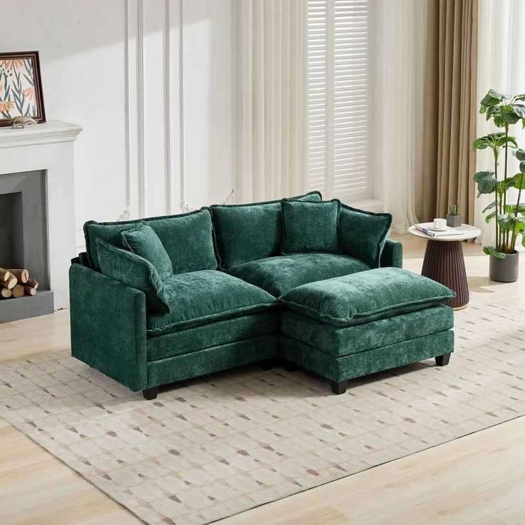 ZUBALIYA Sofa mit LED - Beleuchtung, mit Chenille - Bezug, mit Cordbezug, modular aufgebaut, aus Chenille, für Wohnzimmer und Apartments – Bild 7