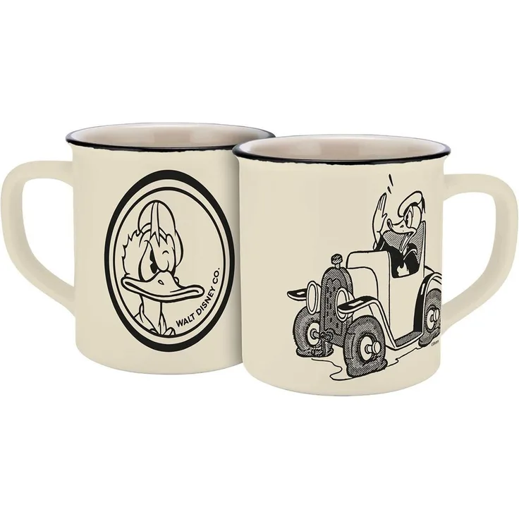 Geda Labels GmbH Tasse Donald Duck im Auto Vintage, Porzellan, Beige, 400 ml, spülmaschinengeeignet