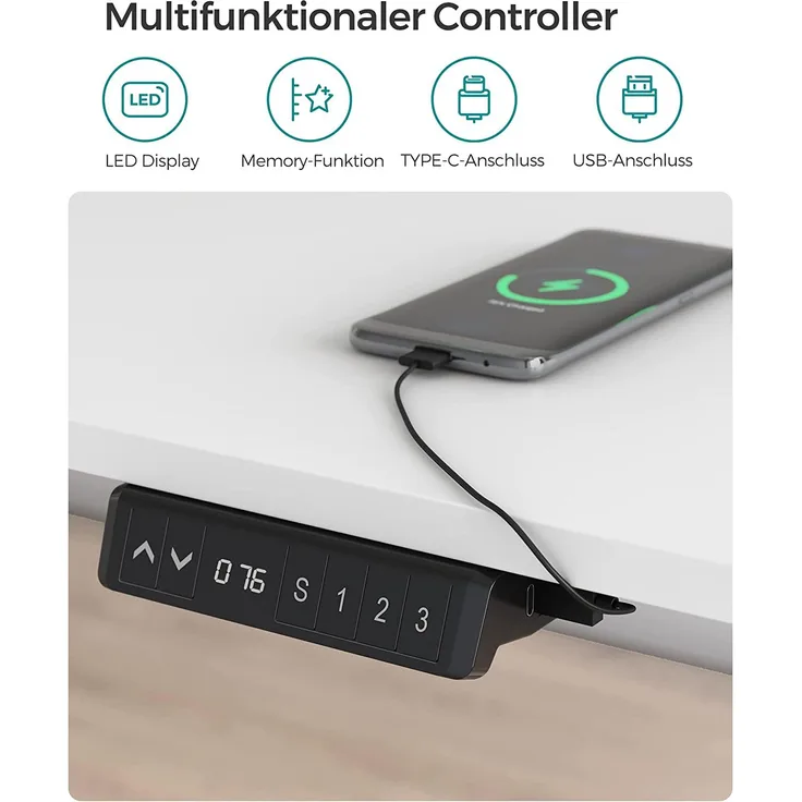 SONGMICS Höhenverstellbarer Schreibtisch elektrisch, 70 x 140 cm Tischoberfläche, stufenlos verstellbar, Memory-Funktion mit 3 Höhen, Auffahrschutz, weiß LSD102W01