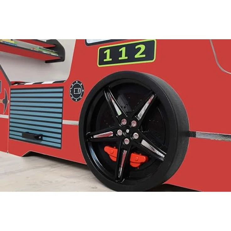 Autobett Kinderbett 90x200 Feuerwehrbett "Rio Firetruck" Hochglanz mit LED Leuchte Rot – Bild 3