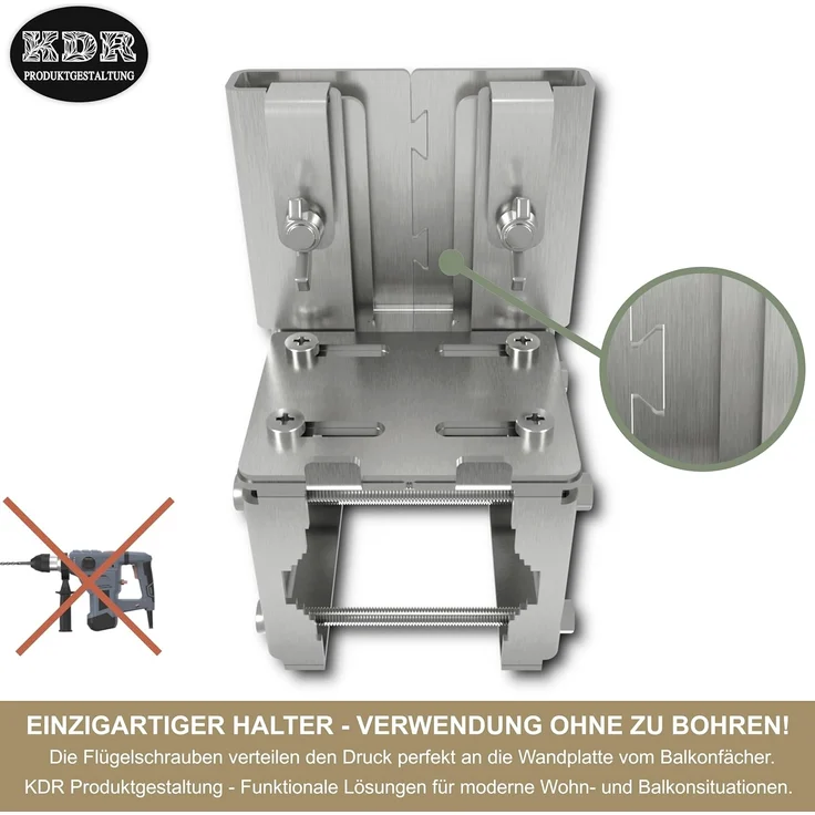 Balkonfächerhalter aus Edelstahl für Balkongeländer rund und eckig Fächerhalterung bis Balkonfächer 140 cm x 140 cm Markisenhalterung Balkon Halterung Markise sichere Befestigung am Geländer – Bild 6