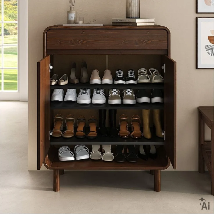 IDIMEX Schuhschrank JUAN Schuhkommode aus massivem Kiefernholz mit Schublade Nussbaum Finish – Bild 3