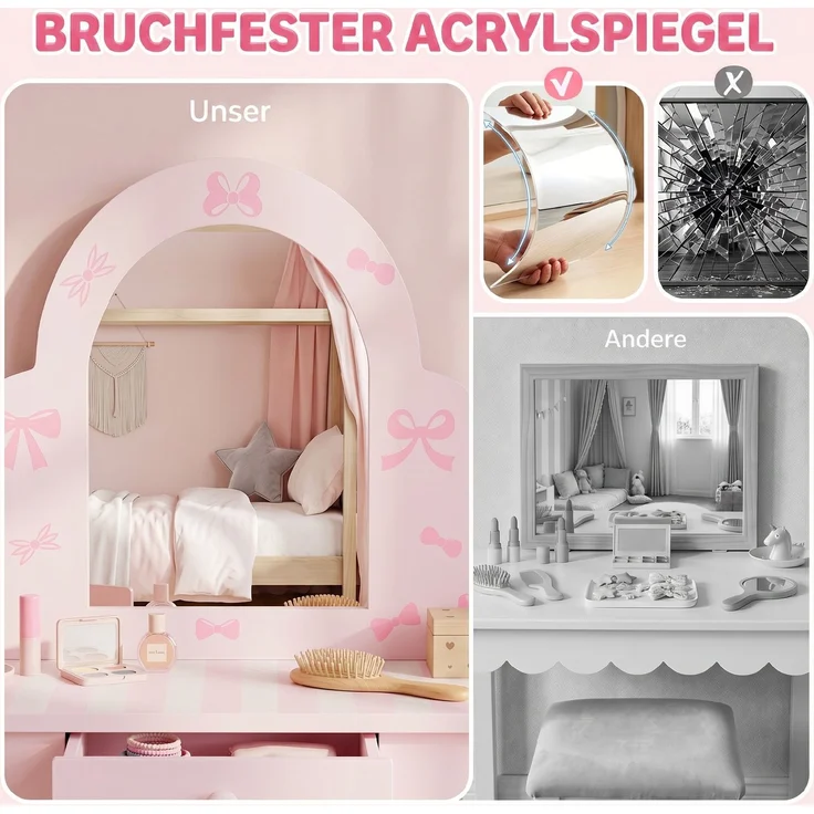 AIYAPLAY Kinder Schminktisch-Set, MDF, Acryl, Rosa, 55L x 34B x 82H cm – Bild 5