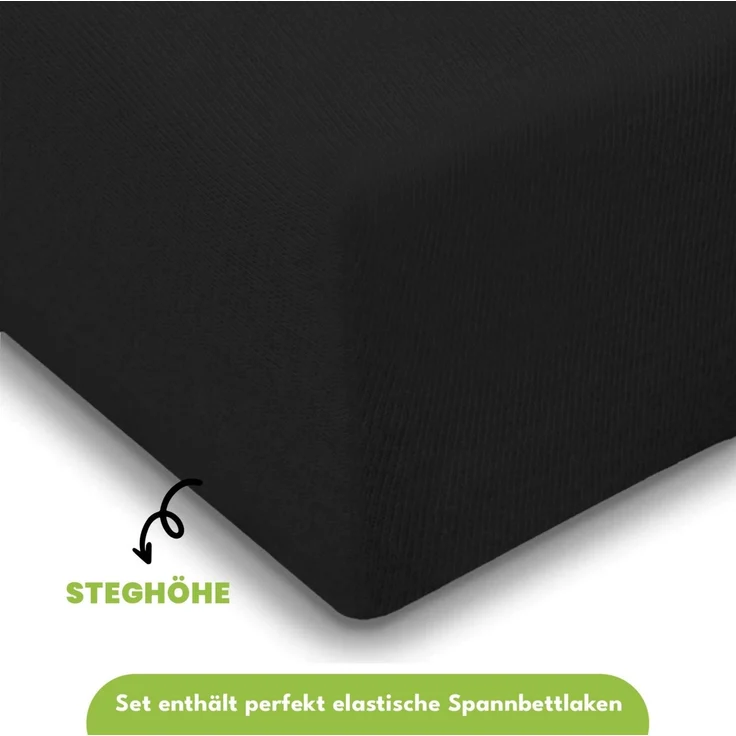 Jersey Spannbettlaken 180-200x200cm 100% Baumwolle Schwarz – Bild 5