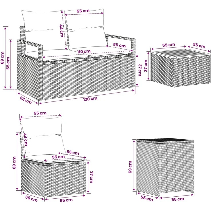 vidaXL Sofa Set 6 stk. Grau und Dunkelgrau Polyrattan und Stahl 3447246 – Bild 12