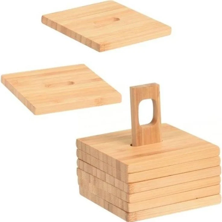 Bambus-Untersetzer für Tassen mit Ständer 9x9 cm 6 Stk.
