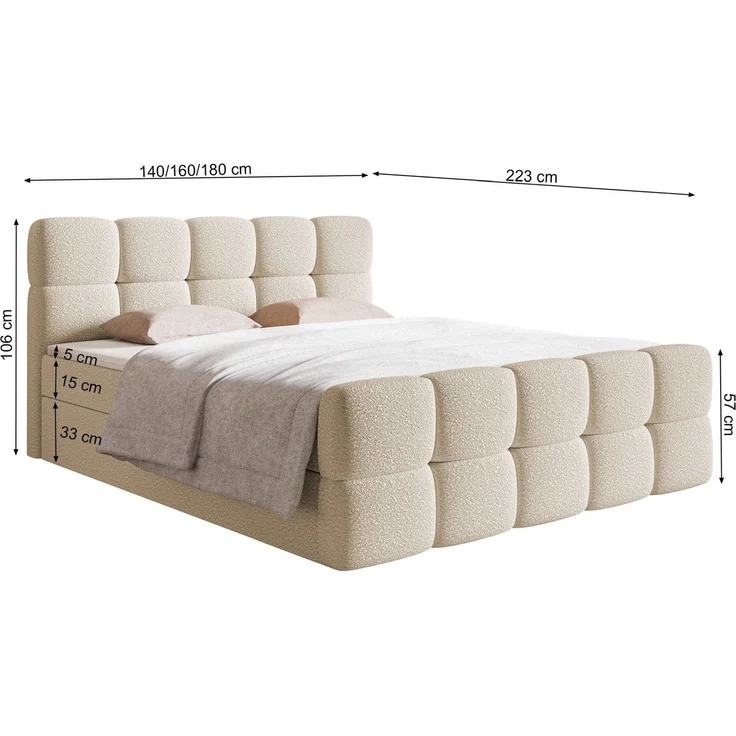 Selsey 'Cloudy' Boxbett mit Bettkästen, Matratze, Topper, Bouclé-Bezug, braun, 140x200 cm – Bild 5