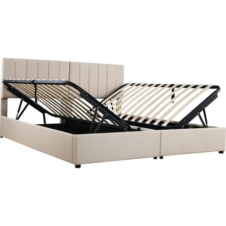Polsterbett 180x200 mit hydraulischem Stauraum, 2-in-1 Doppelbett zu Einzelbetten umbaubar, verstellbares Kopfteil, Leinenbezug – Bild 8