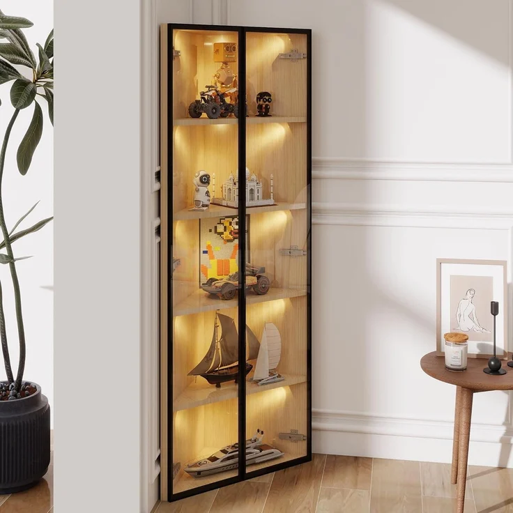 Glasvitrine Eckvitrine mit Tür aus Eiche und LED – Bild 3