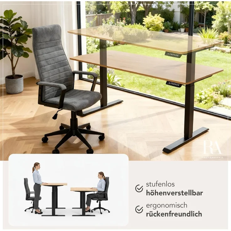 riess-ambiente Schreibtisch OAK DESK 120cm natur/schwarz-Eiche, stufenlos, höhenverstellbar, leise (Einzelartikel, 1-St), Anpassbarer Bürotisch - ideal für Arbeitszimmer, Praxis und Homeoffice – Bild 8