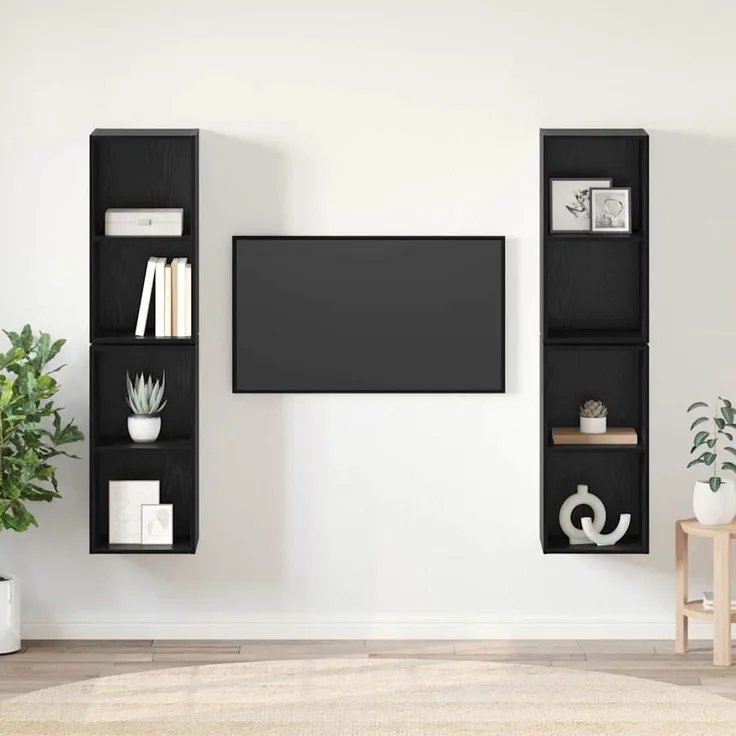 TV-Schrankset 4 pcs, Lowboard TV Schwarz Eichen-Optik 37 x 37 x 72 cm
