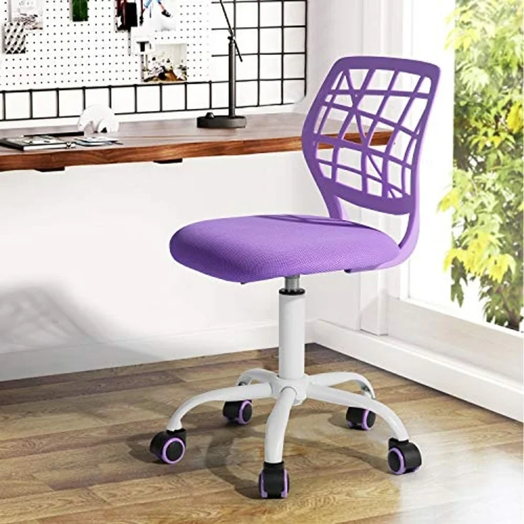 FurnitureR Compact Gaming Chair, Hollow PP Backrest, Adjustable Height, Ergonomic Swivel Sponge Seat, 5-Wheel Iron Base, for Teens & Kids Drawing, Gaming, Classroom, Purple, 38,5 x 40 x 87 cm – Bild 6
