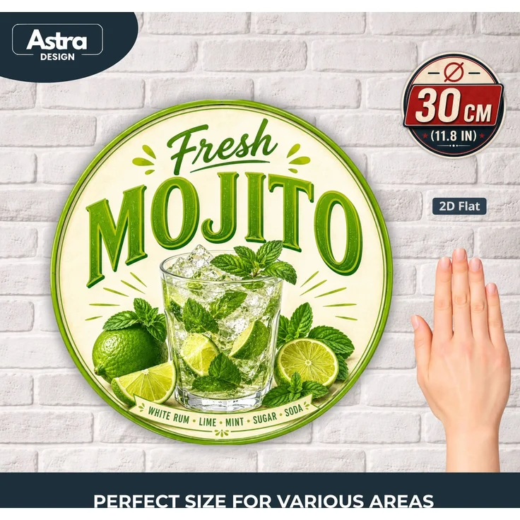 AstraDesign Blechschild Rund 30cm - Fresh Mojito Cocktail Sommer Bar Deko – Metall – Mehrfarbig – RD0015 – Bild 2