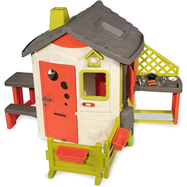 Smoby 'Neo Jura Lodge' Spielhaus, ab 2 Jahren, 115,4 x 123,3 x 132 cm, mit Fenstern, Türen, Vogelhaus, erweiterbar – Bild 13