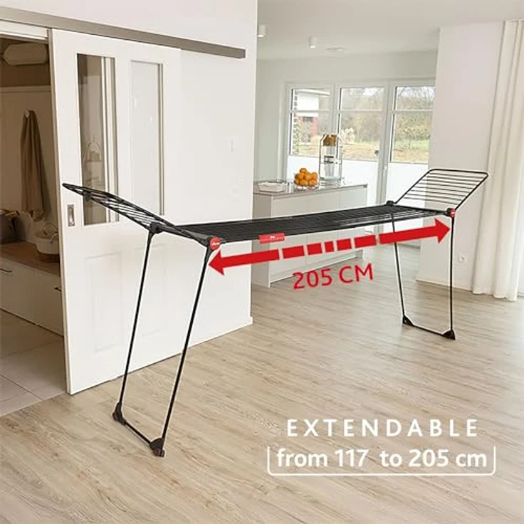 Vileda Infinity Flex Ultimate | ausziehbares Teleskopgestell | Wäscheständer für große Textilien| stabiles Gestell | weniger Abdrücke auf Kleidung Dank XXL Trockenstäbe | vormontierter Wäscheständer – Bild 4