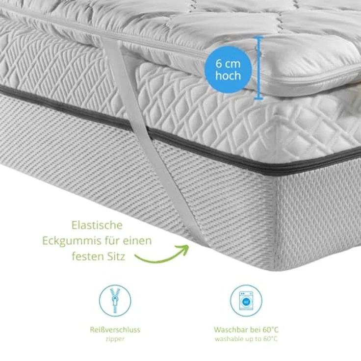 sleepling ergonomischer Viscoschaum Topper, 80 x 200 cm, für alle Matratzen, weiß, allergikergeeignet, 6 cm Höhe – Bild 2