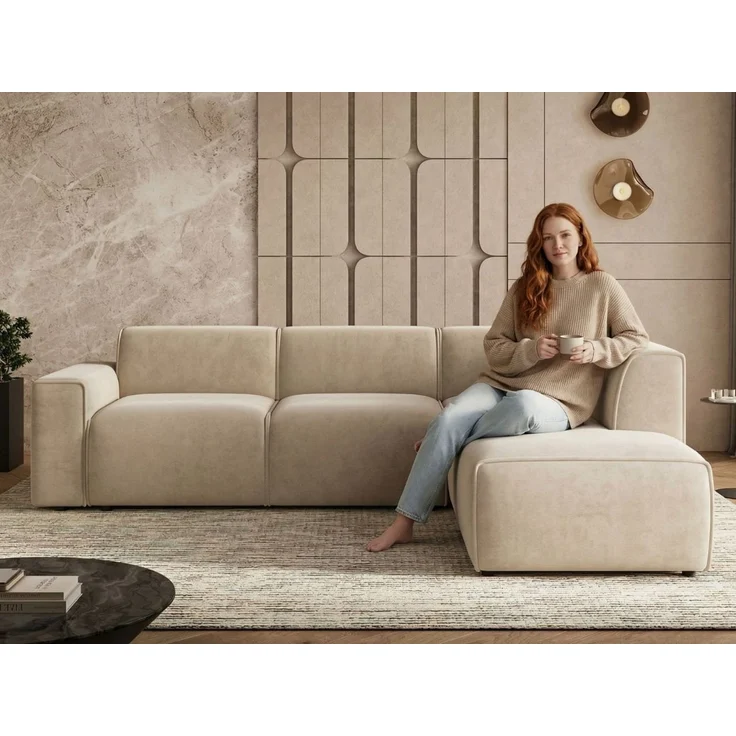 GrainGold Ecksofa L-Form Eluno, Set, Couch, mit Rückenlehne, T30-Schaum, und Wellenfedern, Modern Stil – Bild 3