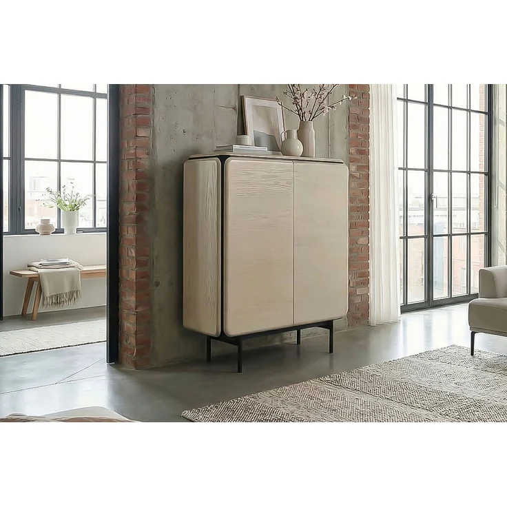 KAWOLA Highboard AVRIL 2 Türen Eiche grau 121 x 40 x 100 cm – Bild 1