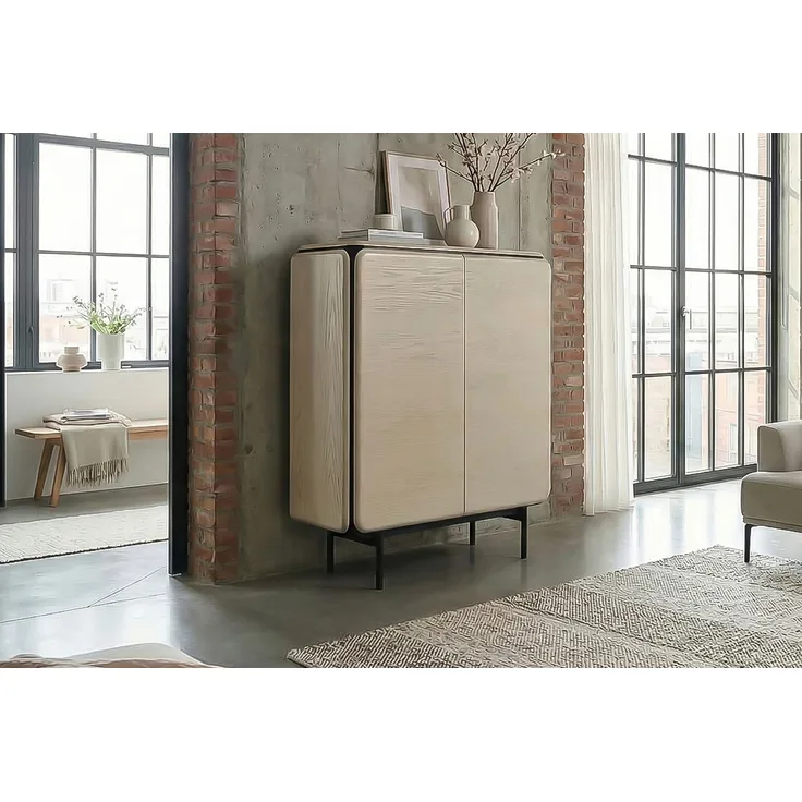 KAWOLA Highboard AVRIL 2 Türen Eiche grau 121 x 40 x 100 cm