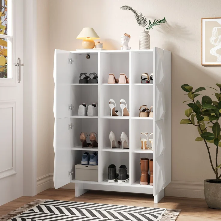 DESVIAE Garderobenschrank Weiß aus Spanplatte – 90,5x135,5x34 cm – 4 Türen, 12 Fächer – Bild 6