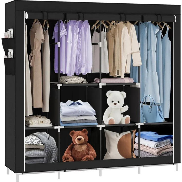 JEOBEST Kleiderschrank Stoffschrank, Kleiderschrank mit Kleiderstange und Ablagen Faltschrank für Schlafzimmer, Ankleidezimmer, 167 x 45 x 170 cm – Bild 2