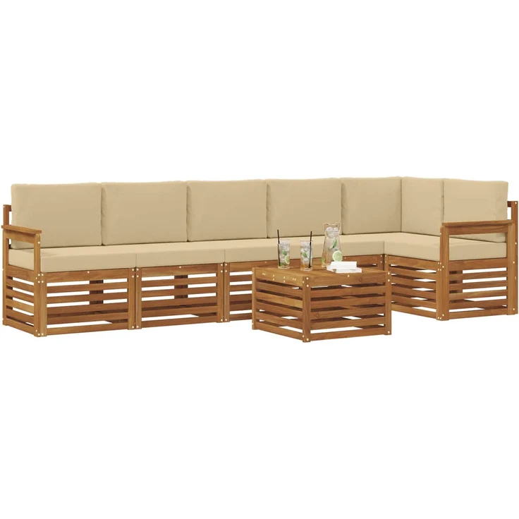 vidaXL Outdoor-Sofagarnitur 7 stk. 6-Sitzer Natur und Beige 3374918 – Bild 3