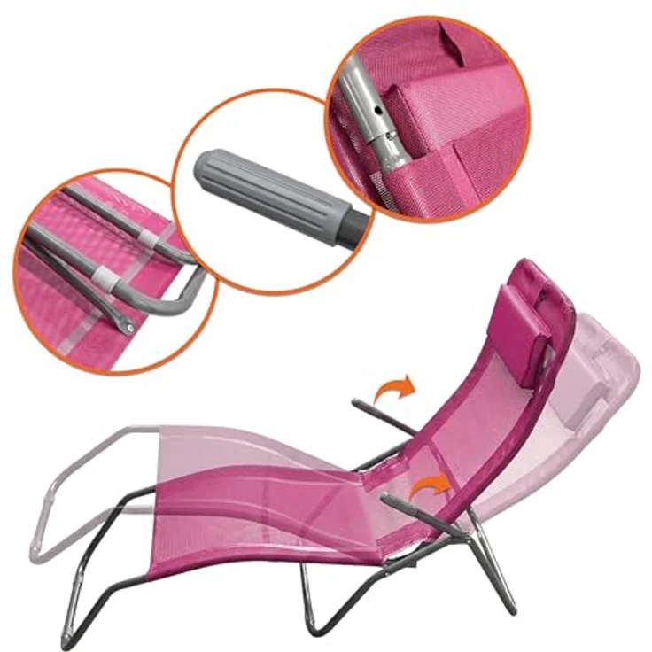 Spetebo Gartenliege Gesundheitsliege mit Kopfkissen, klappbar, 190 cm, fuchsia, witterungsbeständig – Bild 6