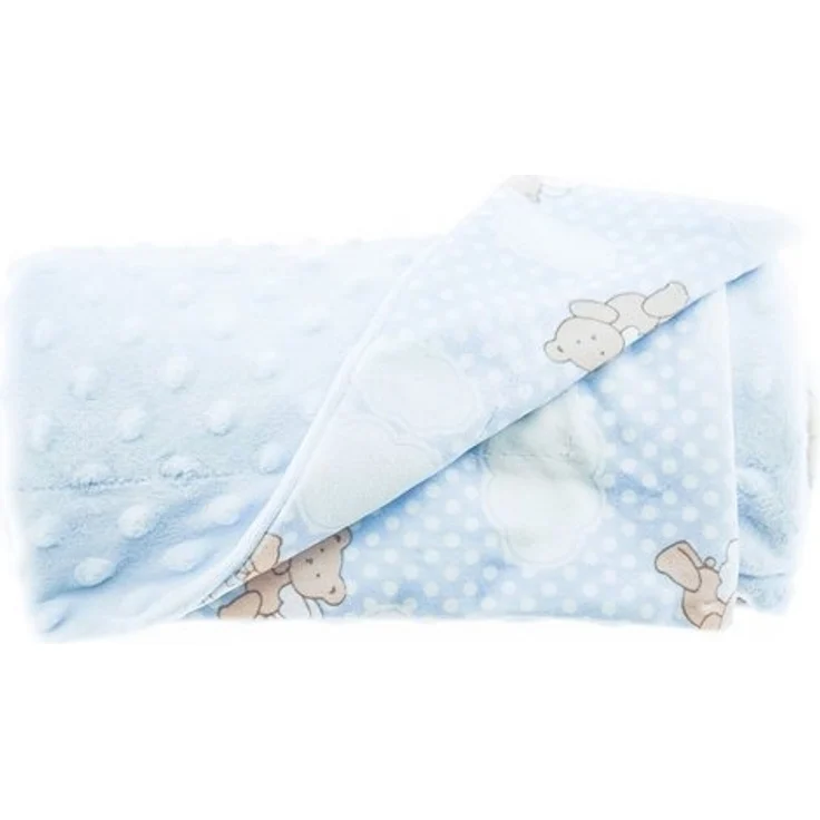 Babydecke Doppellagig 75x100 cm mit Bärenengel und Wolken Babyblau Motiv 1 – Bild 3