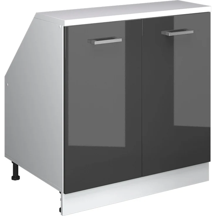 Küchenschrank für Dachschrägen R-Line Anthrazit Hochglanz 80 cm mit 2 Türen, Schrankkorpus 60 cm Tiefe Vicco – Bild 1
