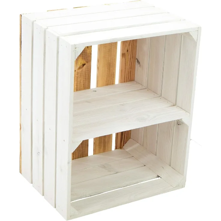 flambierte/geflammte Bücherregal - Schuhregalkiste mit Zwischenbrett/Mittelbrett Einlage ca 50 x 40 x 30 cm / Apfelkisten Weinkisten Holzkisten aus dem Alten Land (Weiss FLAM Boden Weiss QUER)