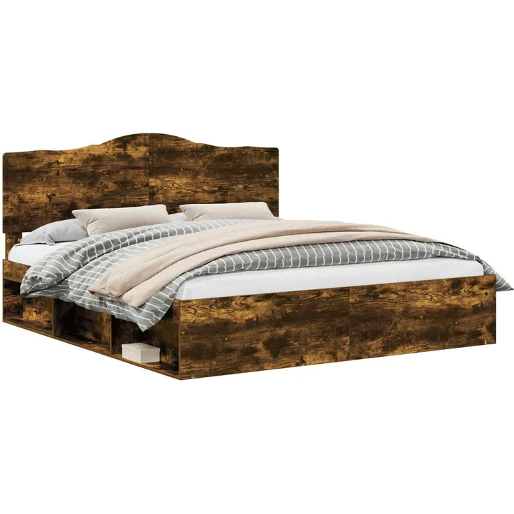 vidaXL Bettrahmen Geräucherte Eiche 180 x 200 cm Massives Kiefernholz 3413276 – Bild 1
