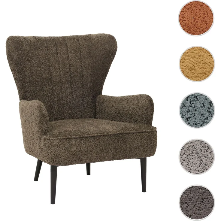 Lounge-Sessel HWC-K37, Cocktail-/Ohrensessel Polsterstuhl Retro Vintage Stoff Chenille (500g/m²) ~ grün-braun – Bild 10