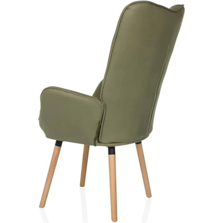hjh LIVING Ohrensessel in Velour-Optik HAVENIO I Sessel für Wohnzimmer Schlafzimmer, Polsterstuhl mit Holzbeinen, Stoff Olivgrün – Bild 10