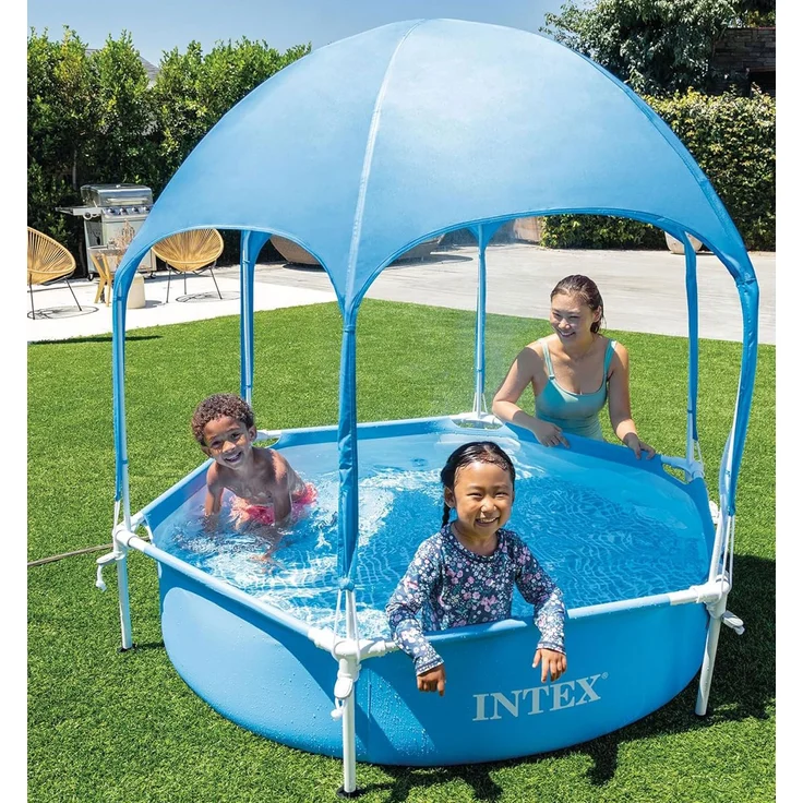 Intex 28209NP Metallrahmen-Pool mit Überdachung, Laminiertes Vinyl blau, Ø 183x165 cm – Bild 2