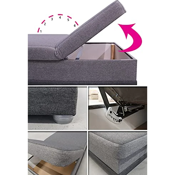 Bett Andre 90x200cm mit Bettkasten - Sofa, Schlafsofa, Regulierbarer Rückenlehne, Bettgestell, Schlafzimmer, Kinderzimmer (Braun (Sawana 16 + 27)) – Bild 6