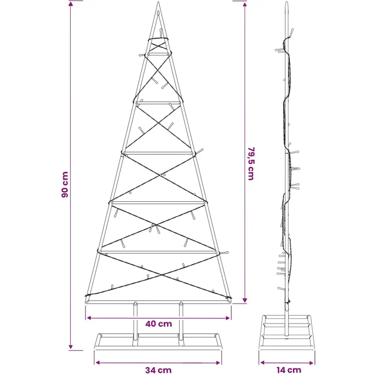 vidaXL Metall Weihnachtsbaum KUOPIO 90 cm Warmes Weiß Stahl Schwarz 42054047 – Bild 7