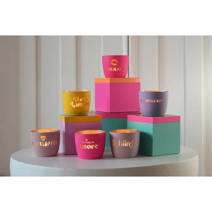 Gift Company Madras Windlicht M Motiv: Herzklopfen rosa/gold – Bild 3