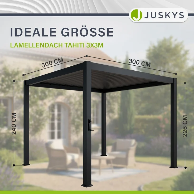 Juskys Lamellendach Tahiti 3x3 m inkl. Seitenwand 3 m in Anthrazit - Terrassenüberdachung stabil & wetterfest - Überdachung für Garten & Terrasse – Bild 4